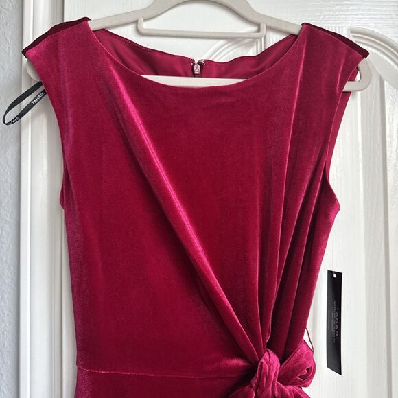 NWT TAHARI Arthur S. Levine ASL Stretch Velvet Tie Waist Red Dress Size 6 - Picture 2 of 8